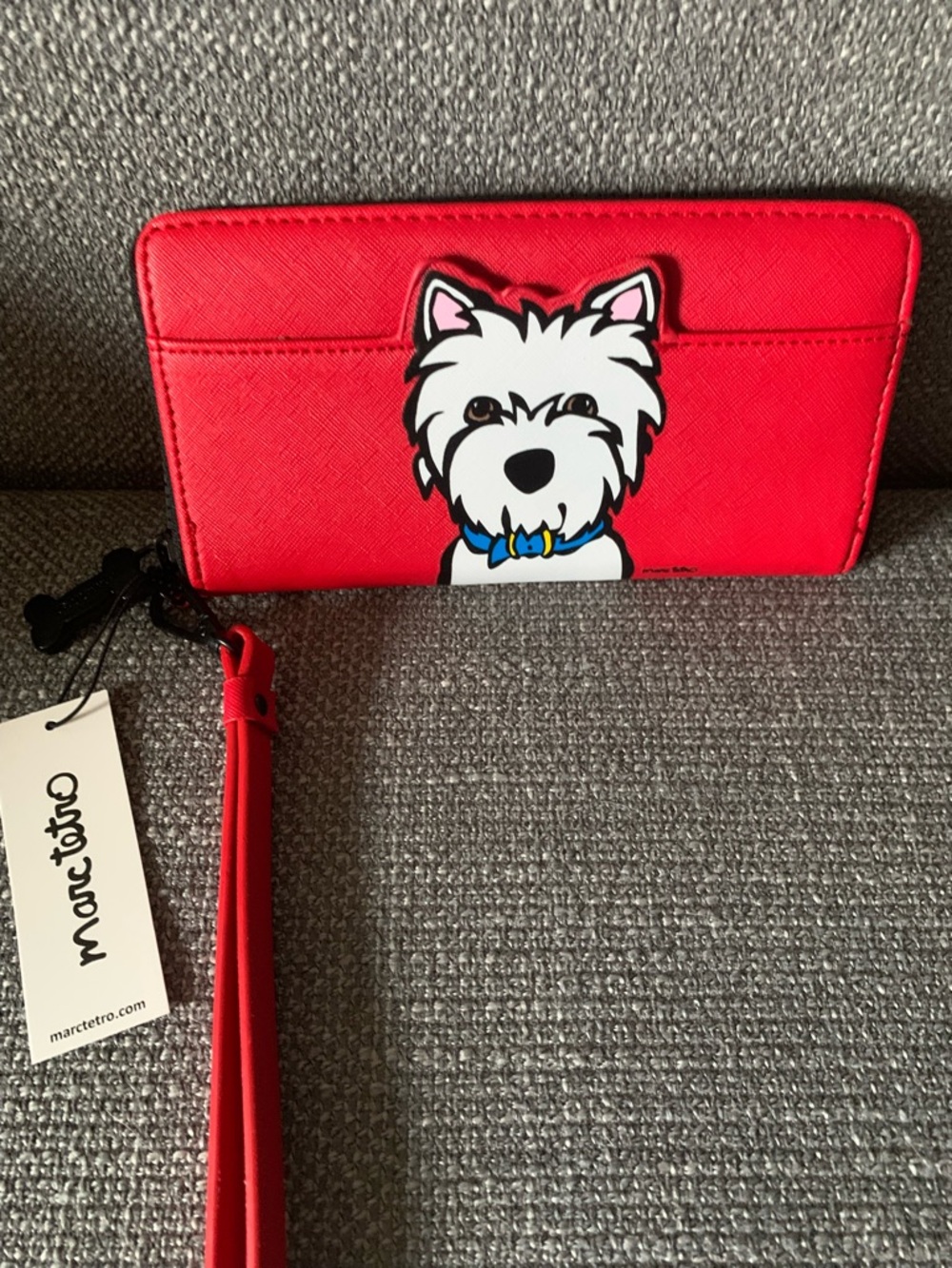 marc tetro Red Zip-Around Wallet Wristlet with Westie Graphic